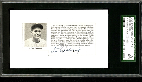 Lou Gehrig Signed Cut (JSA & SGC)